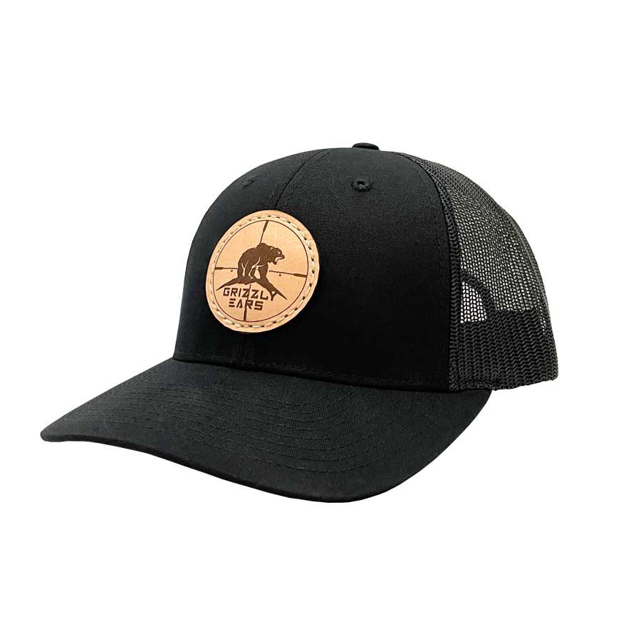 GE Circle Leather Patch 115 Hat - Black | Grizzly Ears
